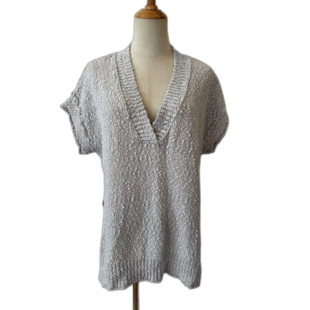 Pilcro Anthropologie Textured Tunic Sweater M 100% Cotton V Neck Oatmeal